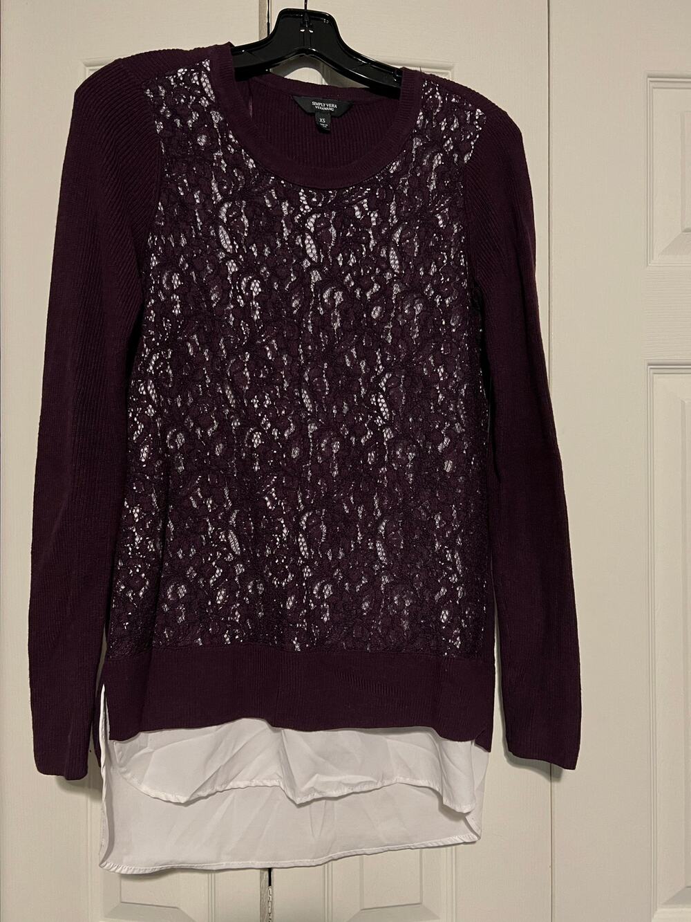 Simply Vera Vera Wang Womens XS Burgundy Lace Front Layered Sweater
